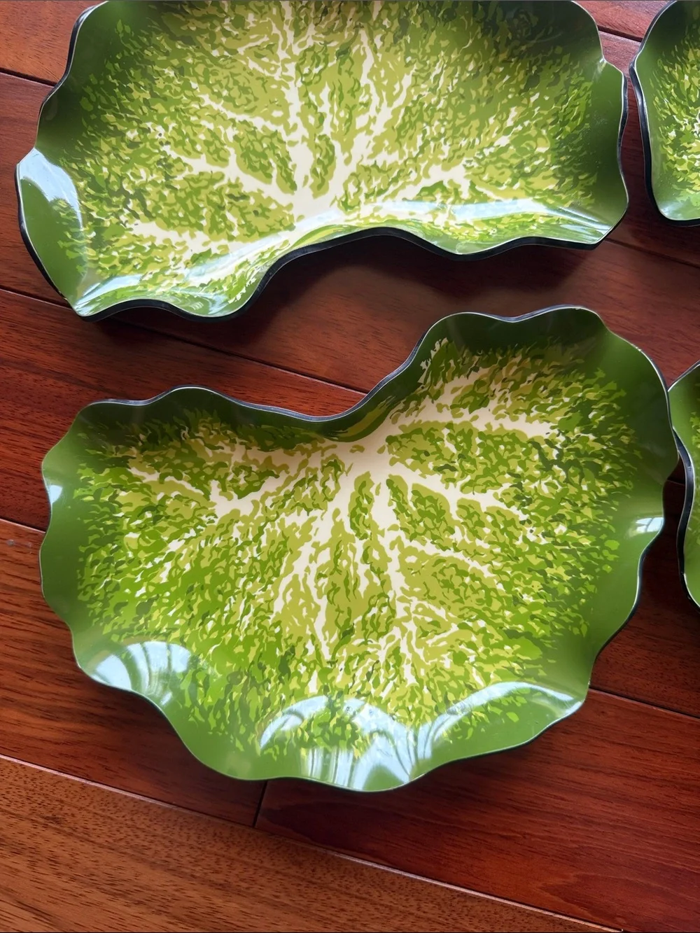 Green Leaf Melamine Serving Trays Set of 4 Organic Botanical Dish Vintage